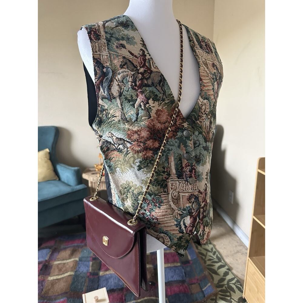 Vintage Tapestry Vest Romantic Pastoral Cottage Horses USA 90s Floral Academia
